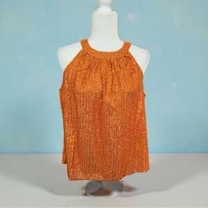 Showgirl 🧡🩵 sequin halter tank sleeveless in orange size large NWOT